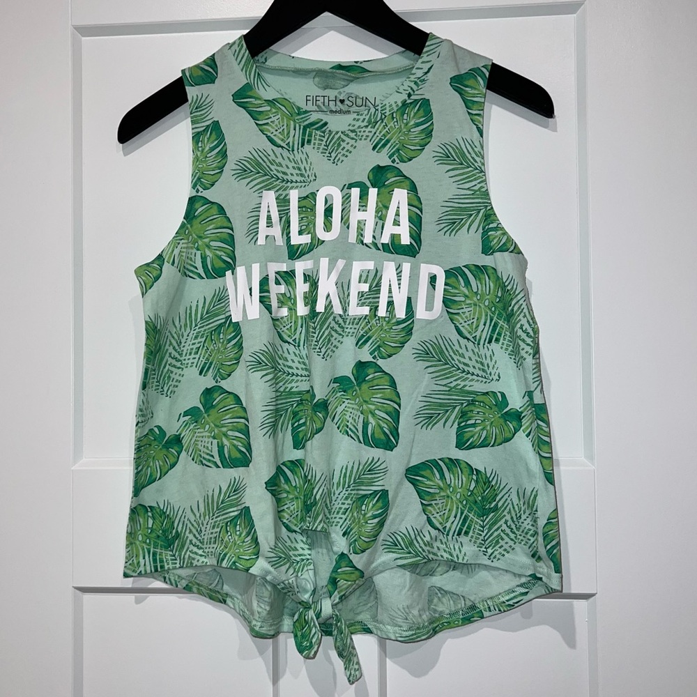 Fifth Sun Aloha Weekend Tie Palm Print Tank Top | Size Medium